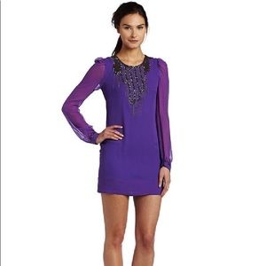 French Connection Beaded 100% Silk Purple Dress 0 Y2K